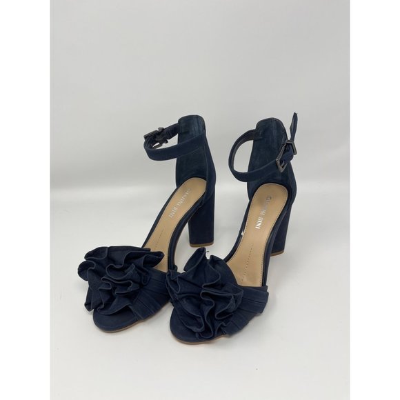 Gianni Bini Shoes - Gianni Bini Size 6 Navy Blue Suede Bow Ankle Strap Open Toe Heels
